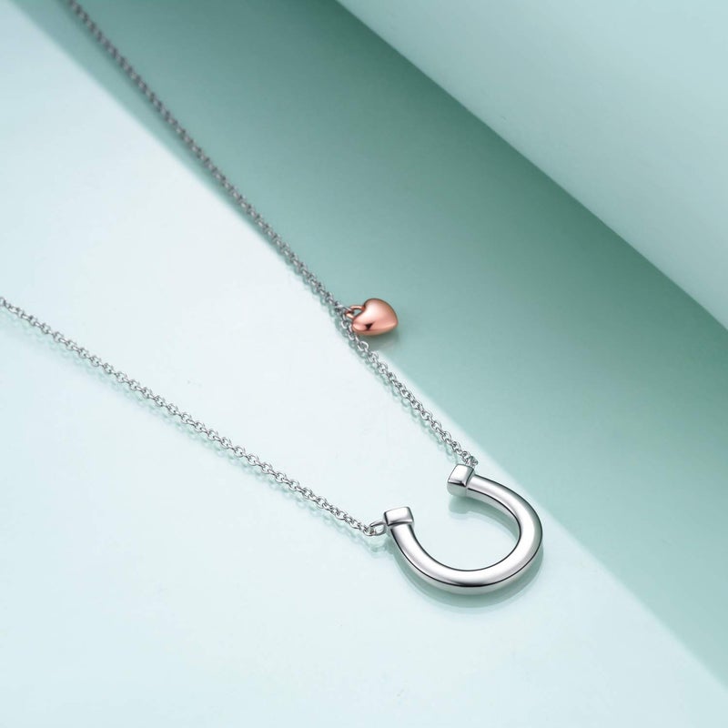 POPLYKE Horseshoe Necklace for Women 925 Sterling Silver Lucky Horse equestrian Horse shoe stirrup Jewelry Gifts â€œ15+2'' (silver) - Image 5